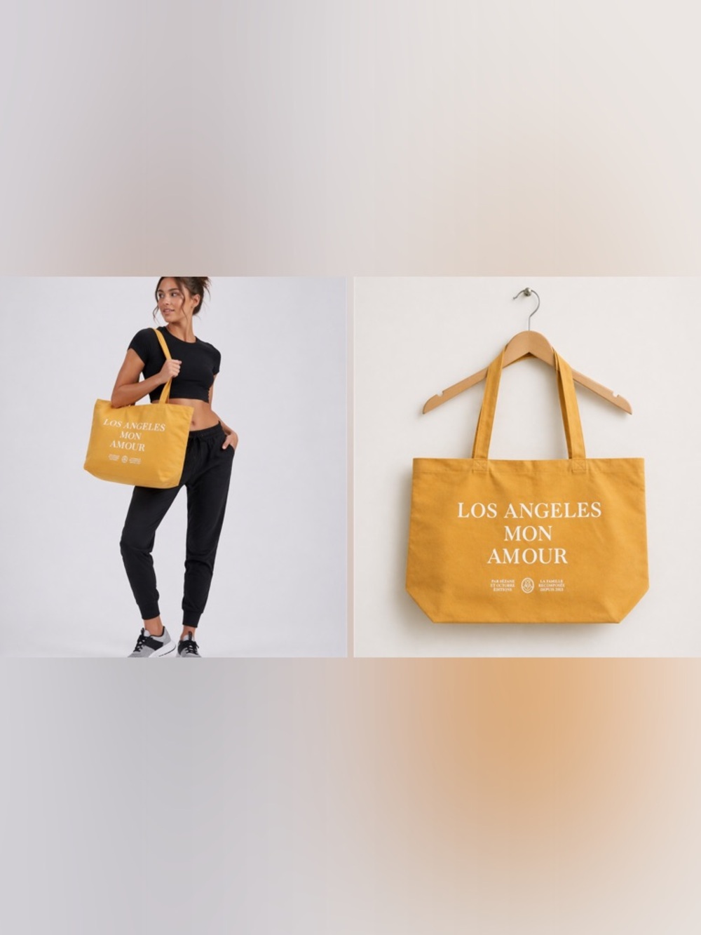 Sézane Yellow Canvas Tote Bag Graphic Print Large Shopper New